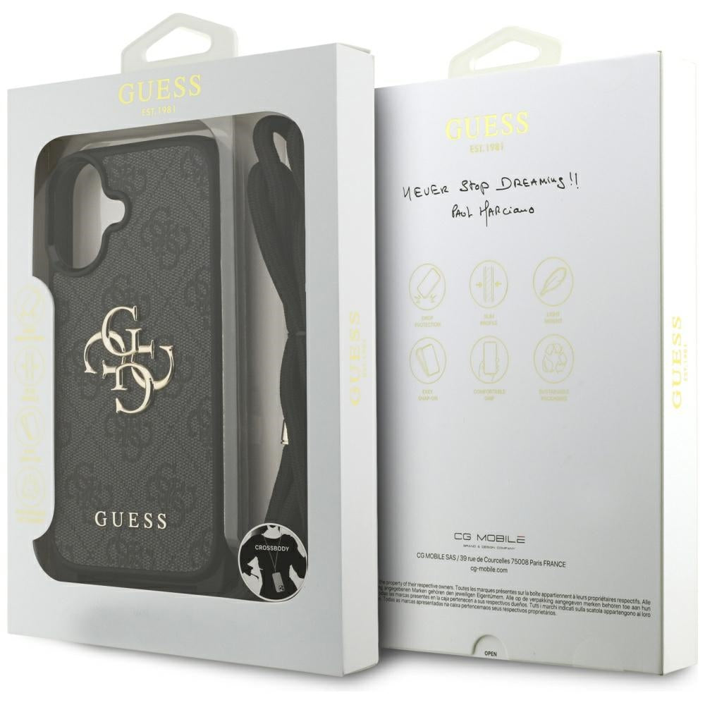 Puzdro pre Apple iPhone 17, Guess, 4G CBDY Big Logo with Cord Strap, Čierne