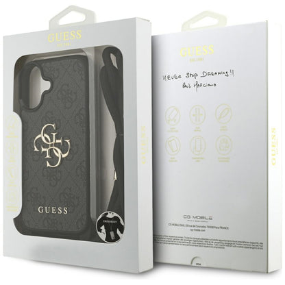 Puzdro pre Apple iPhone 17, Guess, 4G CBDY Big Logo with Cord Strap, Čierne