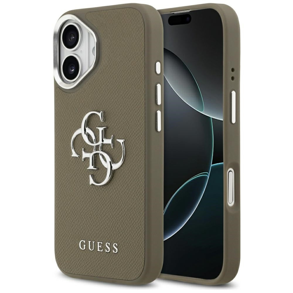 Puzdro pre Apple iPhone 17, Guess, 4G Grained Big And Classic Logo, Hnedé Strieborné