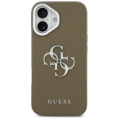 Puzdro pre Apple iPhone 17, Guess, 4G Grained Big And Classic Logo, Hnedé Strieborné