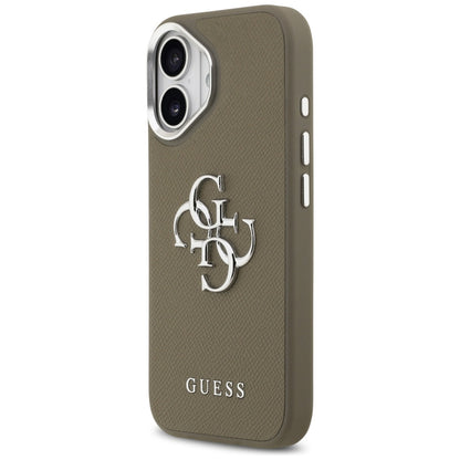 Puzdro pre Apple iPhone 17, Guess, 4G Grained Big And Classic Logo, Hnedé Strieborné