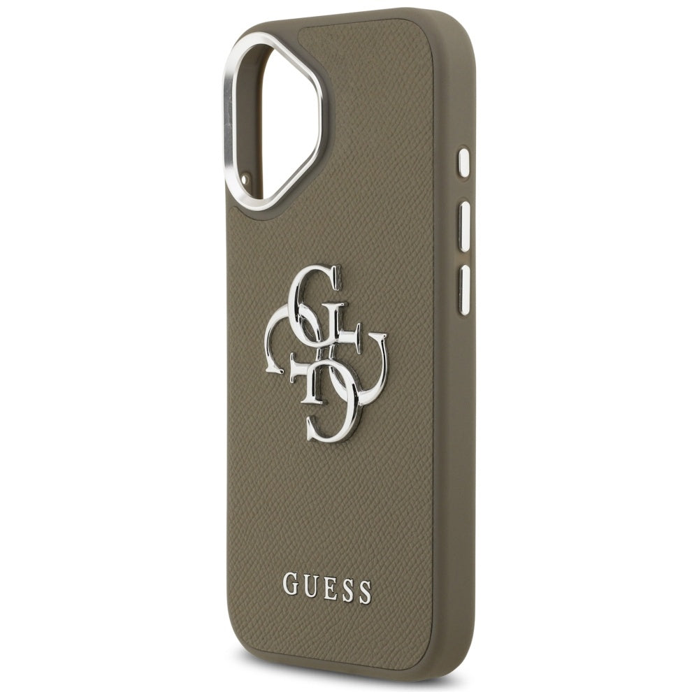 Puzdro pre Apple iPhone 17, Guess, 4G Grained Big And Classic Logo, Hnedé Strieborné