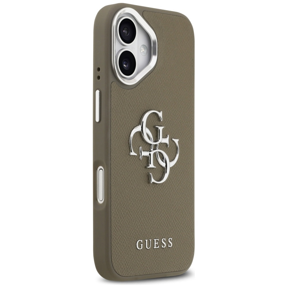Puzdro pre Apple iPhone 17, Guess, 4G Grained Big And Classic Logo, Hnedé Strieborné