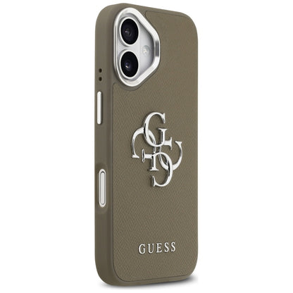 Puzdro pre Apple iPhone 17, Guess, 4G Grained Big And Classic Logo, Hnedé Strieborné