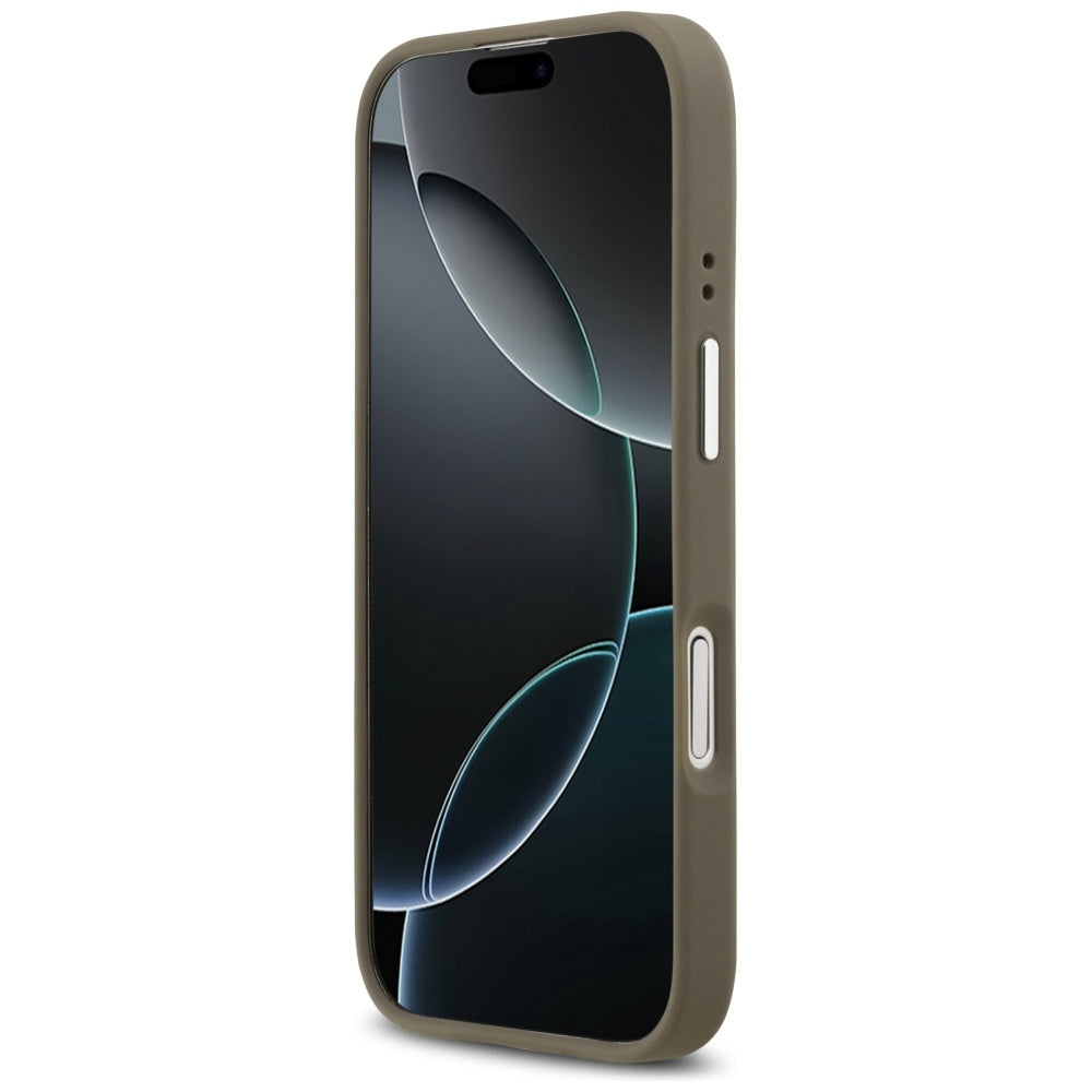 Puzdro pre Apple iPhone 17, Guess, 4G Grained Big And Classic Logo, Hnedé Strieborné