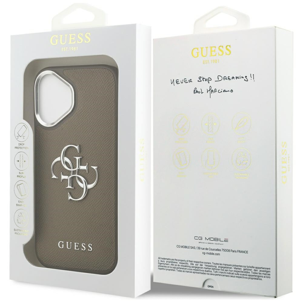 Puzdro pre Apple iPhone 17, Guess, 4G Grained Big And Classic Logo, Hnedé Strieborné
