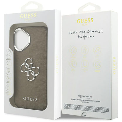 Puzdro pre Apple iPhone 17, Guess, 4G Grained Big And Classic Logo, Hnedé Strieborné