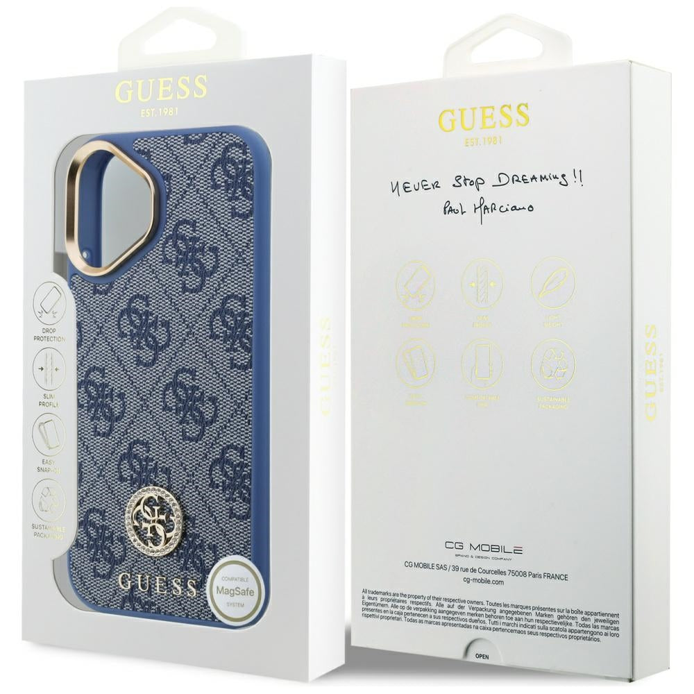 Puzdro pre Apple iPhone 17, Guess, 4G Strass Logo, Modrá