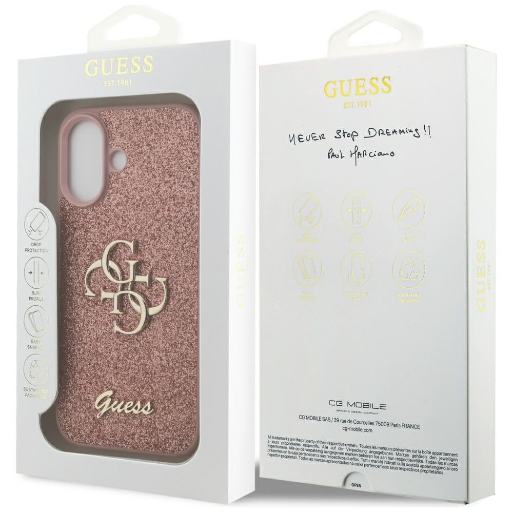 Puzdro pre Apple iPhone 17, Guess, Fixed Glitter Big 4G, Ružové