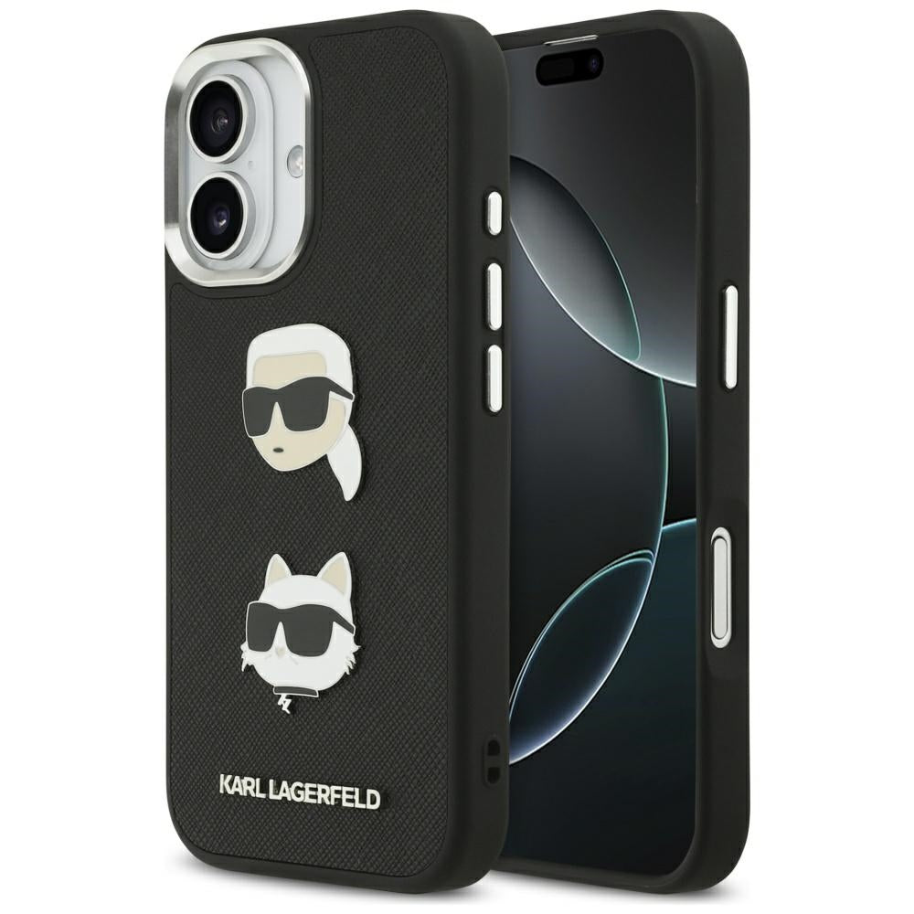 Puzdro pre Apple iPhone 17, Karl Lagerfeld, Grained Karl & Choupette's Heads Pins and Logo, Čierne