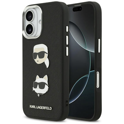Puzdro pre Apple iPhone 17, Karl Lagerfeld, Grained Karl & Choupette's Heads Pins and Logo, Čierne