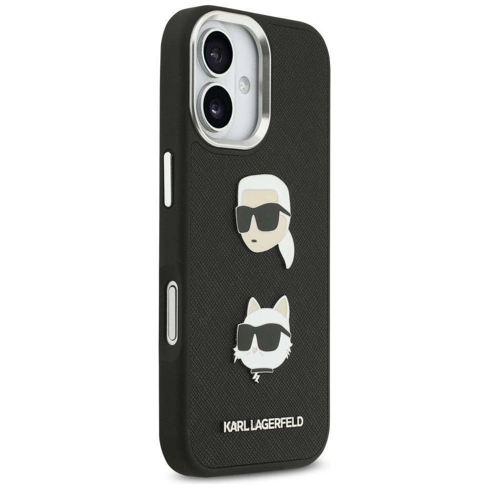 Puzdro pre Apple iPhone 17, Karl Lagerfeld, Grained Karl & Choupette's Heads Pins and Logo, Čierne