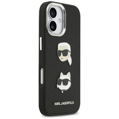 Puzdro pre Apple iPhone 17, Karl Lagerfeld, Grained Karl & Choupette's Heads Pins and Logo, Čierne