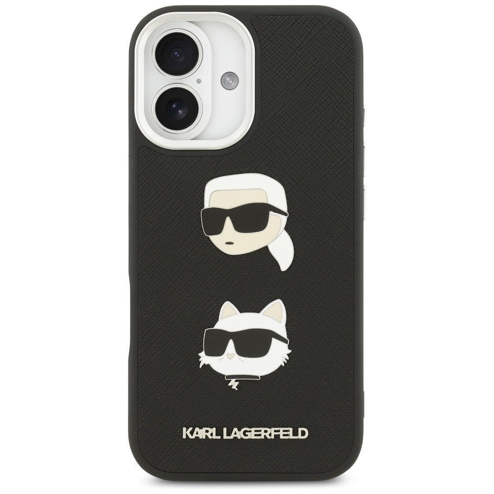 Puzdro pre Apple iPhone 17, Karl Lagerfeld, Grained Karl & Choupette's Heads Pins and Logo, Čierne