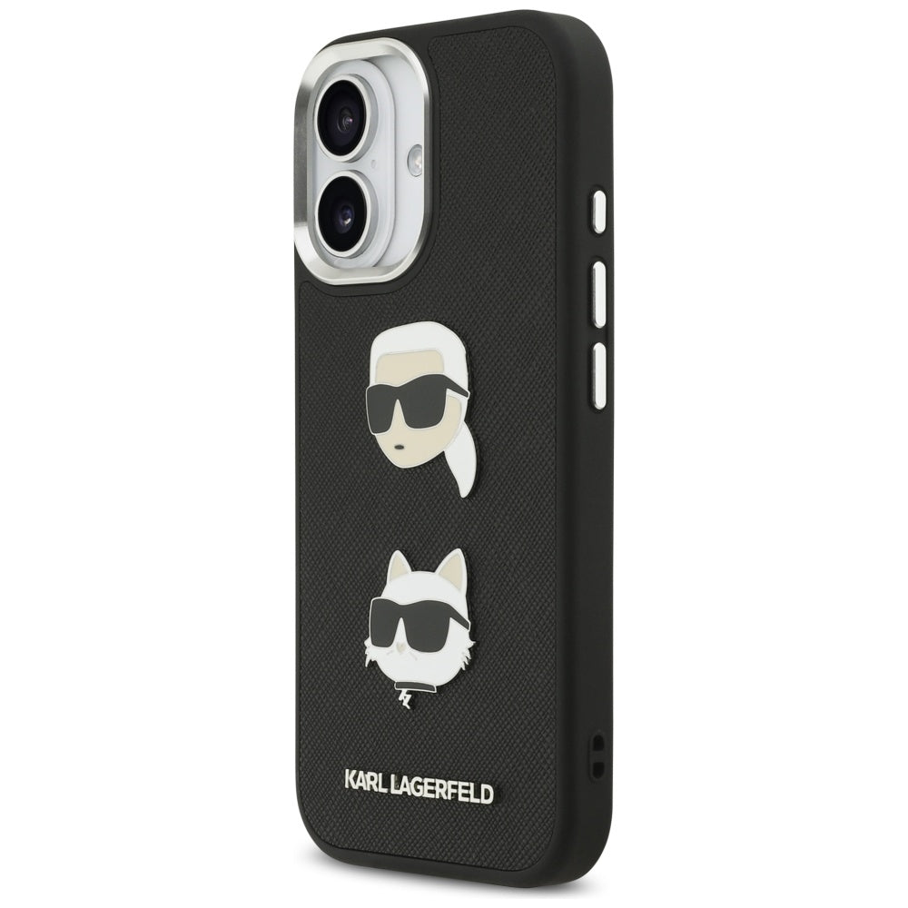 Puzdro pre Apple iPhone 17, Karl Lagerfeld, Grained Karl & Choupette's Heads Pins and Logo, Čierne