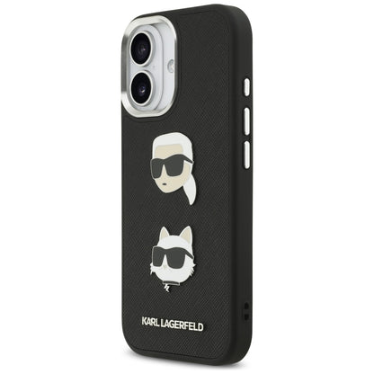 Puzdro pre Apple iPhone 17, Karl Lagerfeld, Grained Karl & Choupette's Heads Pins and Logo, Čierne
