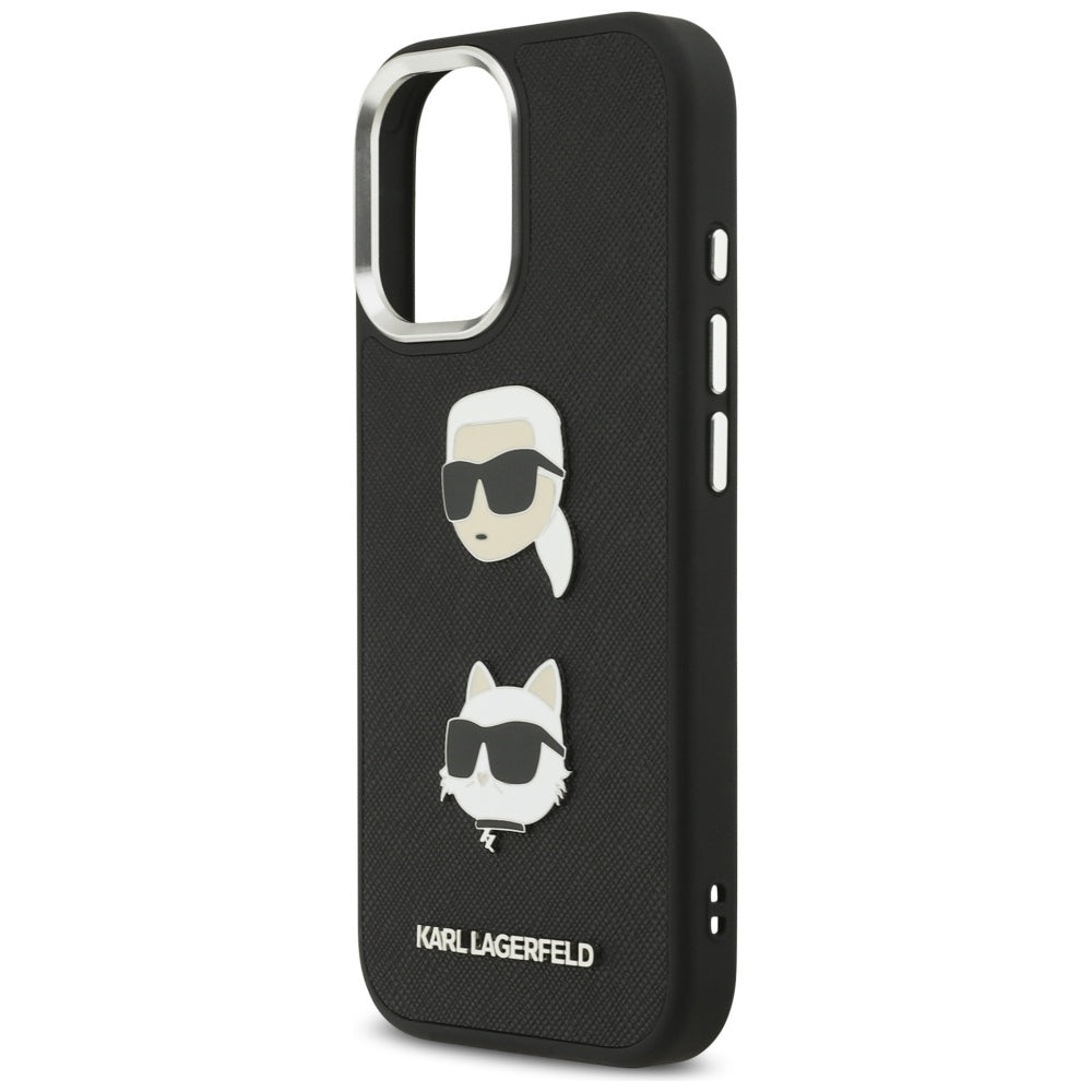 Puzdro pre Apple iPhone 17, Karl Lagerfeld, Grained Karl & Choupette's Heads Pins and Logo, Čierne