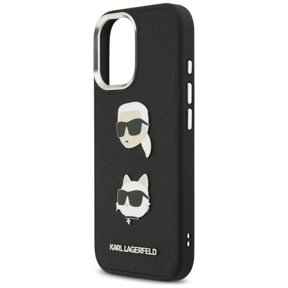 Puzdro pre Apple iPhone 17, Karl Lagerfeld, Grained Karl & Choupette's Heads Pins and Logo, Čierne