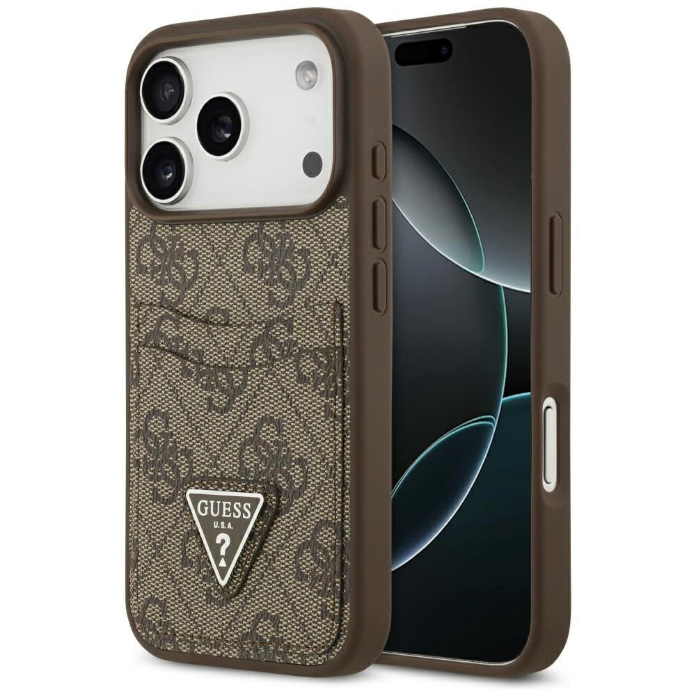 Puzdro pre Apple iPhone 17 Pro, Guess, 4G Double Card Triangle, Hnedá