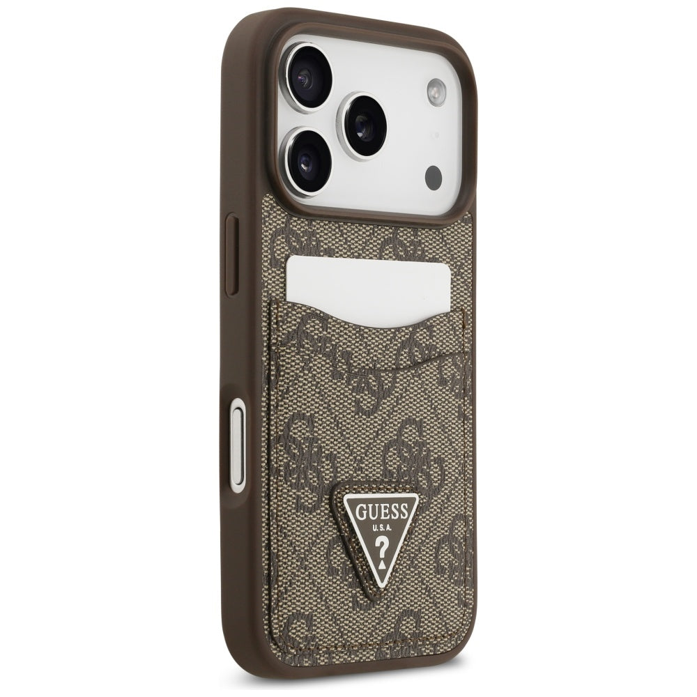 Puzdro pre Apple iPhone 17 Pro, Guess, 4G Double Card Triangle, Hnedá
