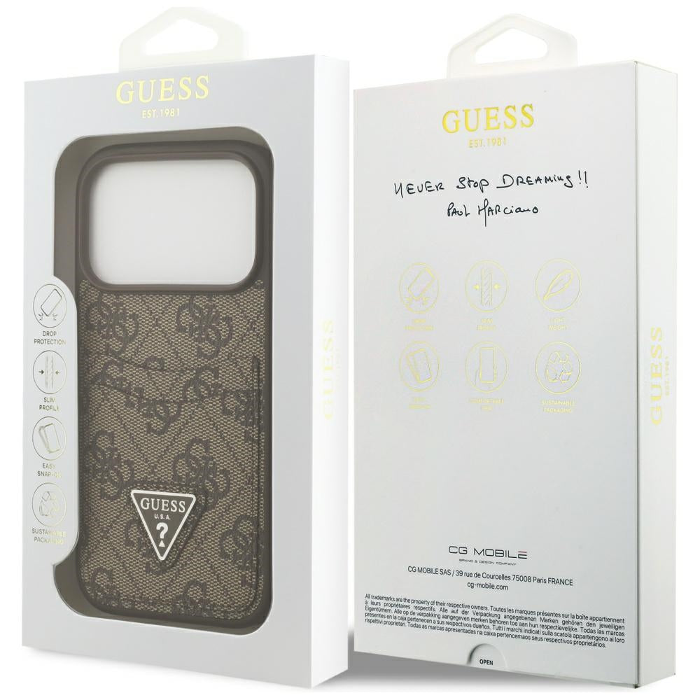 Puzdro pre Apple iPhone 17 Pro, Guess, 4G Double Card Triangle, Hnedá