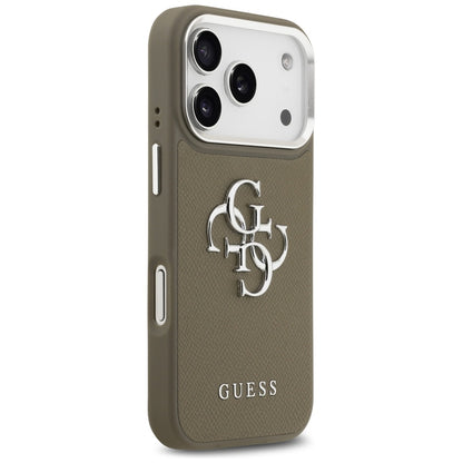Case for Apple iPhone 17 Pro, Guess, 4G Grained Big And Classic Logo, Silver Brown