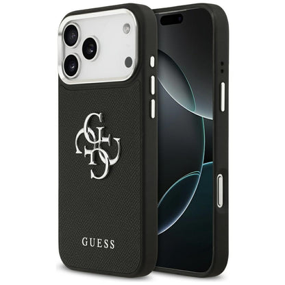 Puzdro pre Apple iPhone 17 Pro, Guess, 4G Grained Big and Classic Logo, Čierno Strieborné