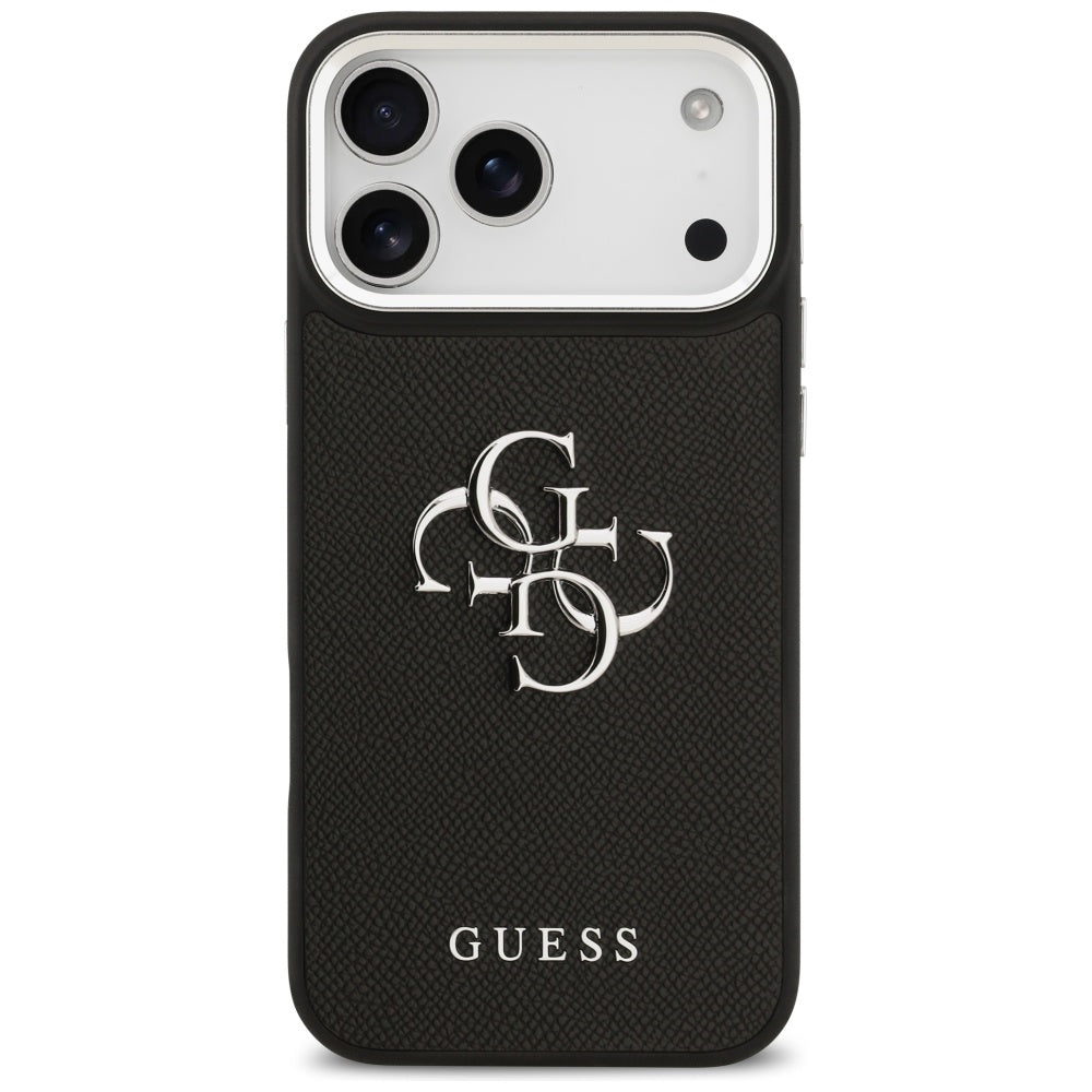 Puzdro pre Apple iPhone 17 Pro, Guess, 4G Grained Big and Classic Logo, Čierno Strieborné