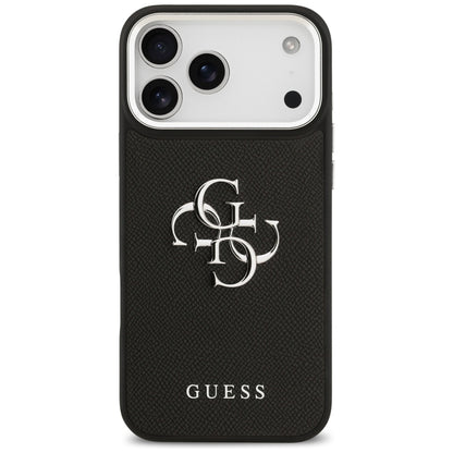 Puzdro pre Apple iPhone 17 Pro, Guess, 4G Grained Big and Classic Logo, Čierno Strieborné