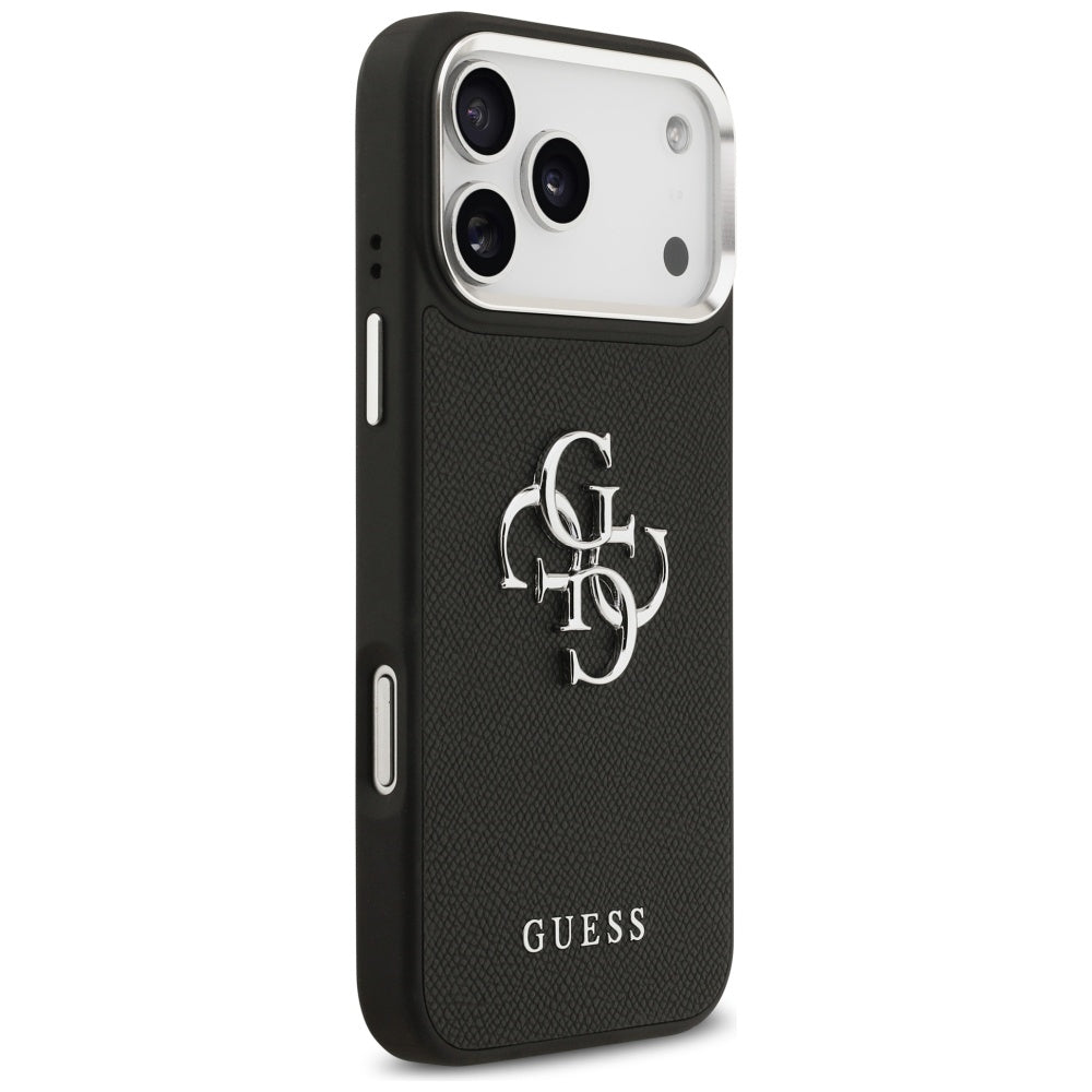 Puzdro pre Apple iPhone 17 Pro, Guess, 4G Grained Big and Classic Logo, Čierno Strieborné