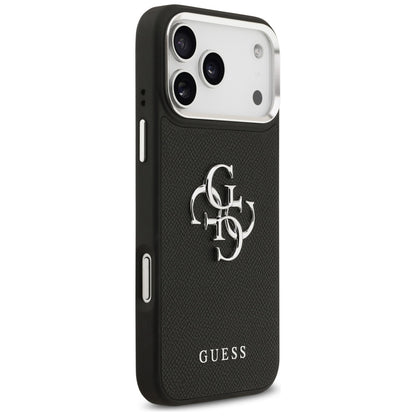 Puzdro pre Apple iPhone 17 Pro, Guess, 4G Grained Big and Classic Logo, Čierno Strieborné