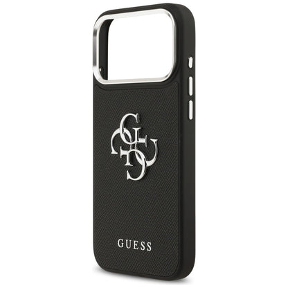 Puzdro pre Apple iPhone 17 Pro, Guess, 4G Grained Big and Classic Logo, Čierno Strieborné