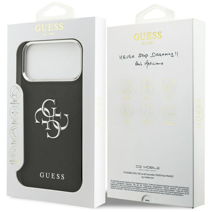 Puzdro pre Apple iPhone 17 Pro, Guess, 4G Grained Big and Classic Logo, Čierno Strieborné