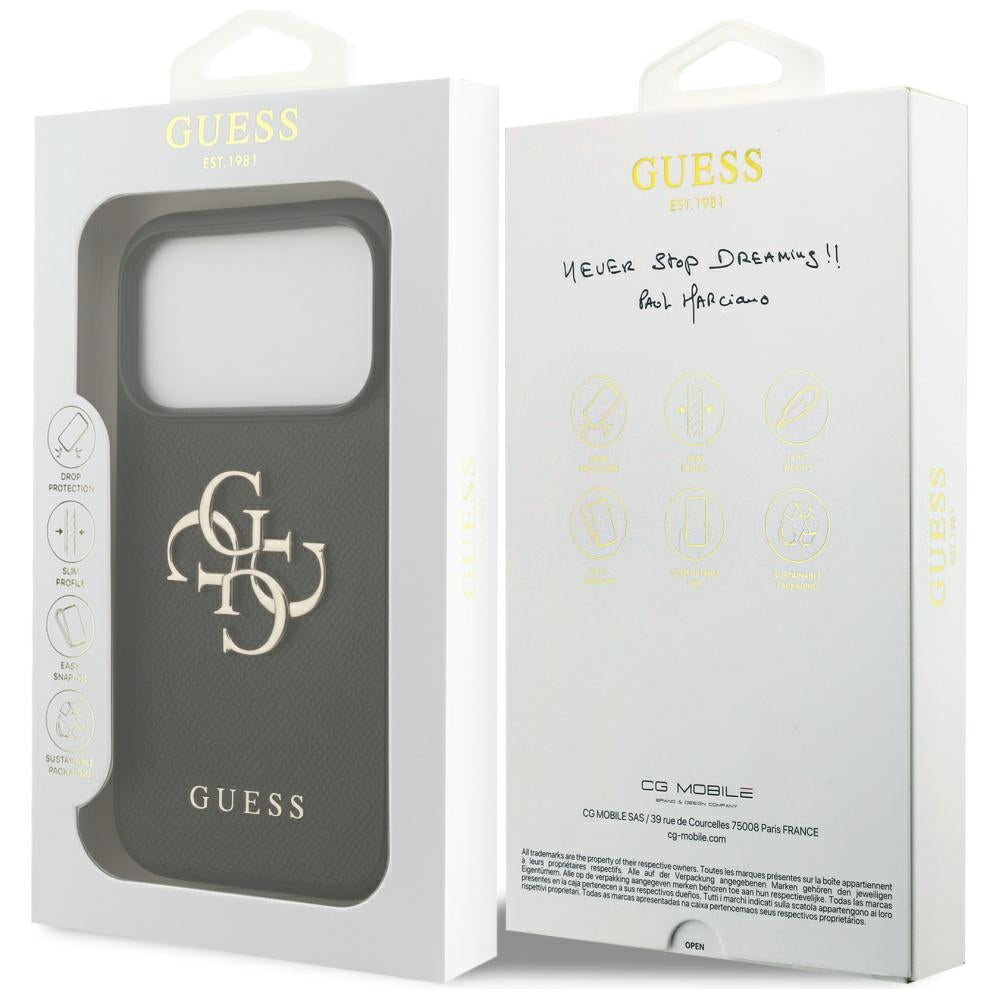 Puzdro pre Apple iPhone 17 Pro, Guess, 4G Grained Big and Classic Logo, Čierne