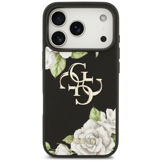 Puzdro pre Apple iPhone 17 Pro, Guess, 4G Grained Roses Big Logo, Čierne