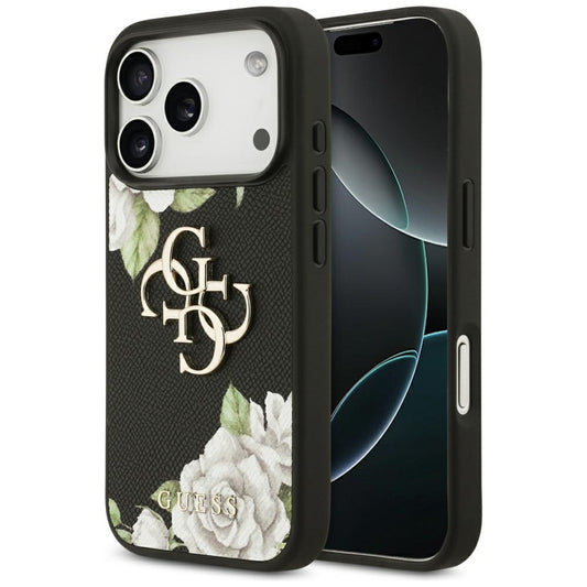 Puzdro pre Apple iPhone 17 Pro, Guess, 4G Grained Roses Big Logo, Čierne