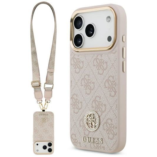Puzdro pre Apple iPhone 17 Pro, Guess, 4G Strass Logo and Big Strap, Ružové