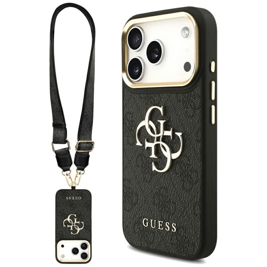 Puzdro pre Apple iPhone 17 Pro, Guess, Big 4G Classic Logo with Big Strap, Čierne