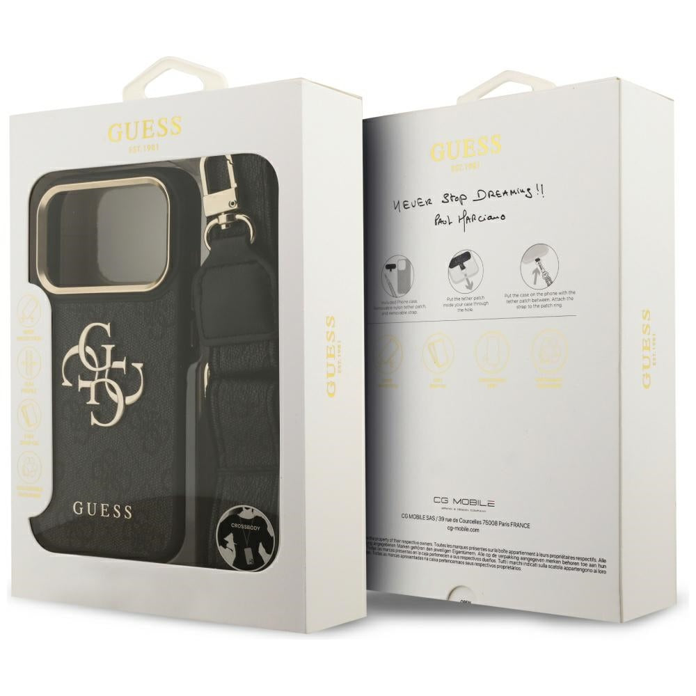 Puzdro pre Apple iPhone 17 Pro, Guess, Big 4G Classic Logo with Big Strap, Čierne