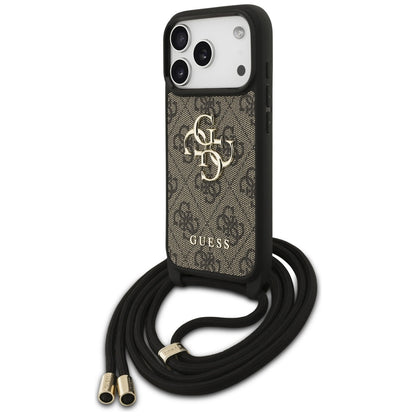 Puzdro pre Apple iPhone 17 Pro, Guess, Crossbody Cord 4G Big Log, Hnedá