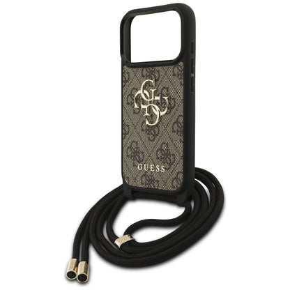 Puzdro pre Apple iPhone 17 Pro, Guess, Crossbody Cord 4G Big Log, Hnedá