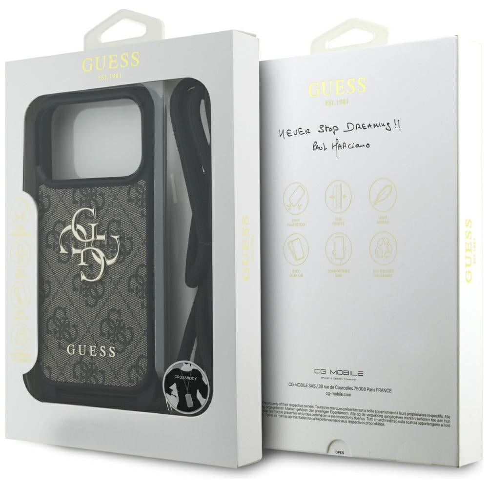 Puzdro pre Apple iPhone 17 Pro, Guess, Crossbody Cord 4G Big Log, Hnedá