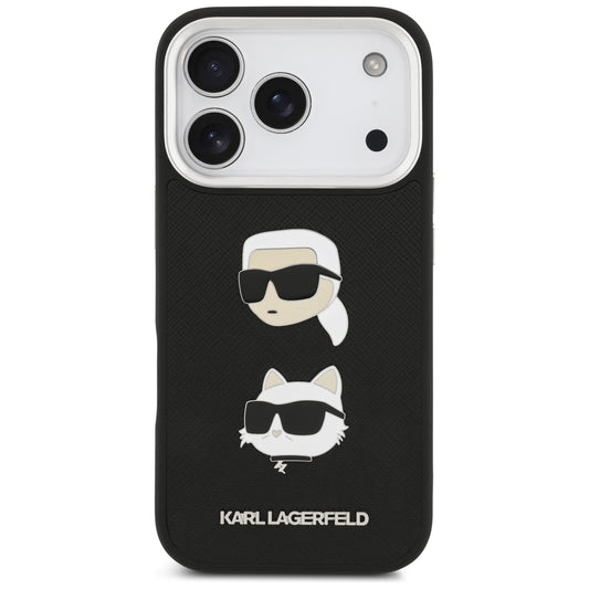 Puzdro pre Apple iPhone 17 Pro, Karl Lagerfeld, Grained Karl & Choupette's Heads Pins and Logo, Čierne