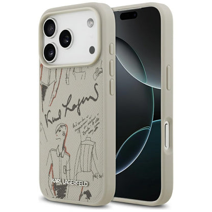 Puzdro pre Apple iPhone 17 Pro, Karl Lagerfeld, Grained Pattern Logo, Sivá