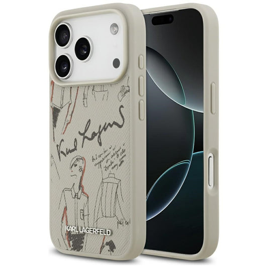 Puzdro pre Apple iPhone 17 Pro, Karl Lagerfeld, Grained Pattern Logo, Sivá