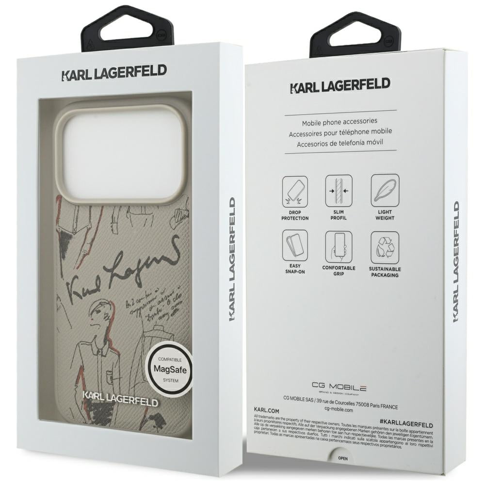 Puzdro pre Apple iPhone 17 Pro, Karl Lagerfeld, Grained Pattern Logo, Sivá