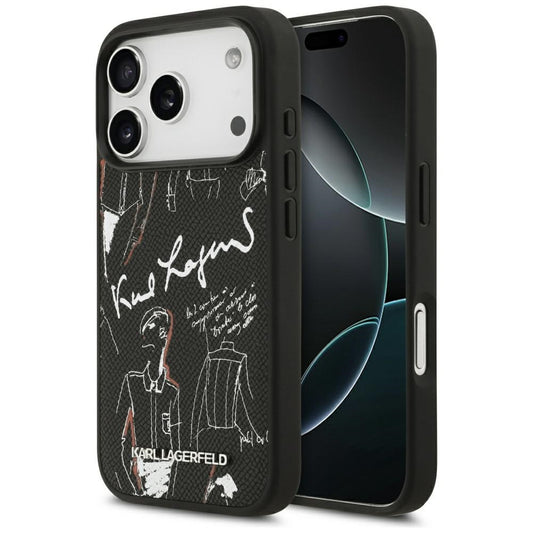 Puzdro pre Apple iPhone 17 Pro, Karl Lagerfeld, Grained Pattern Logo, Čierne