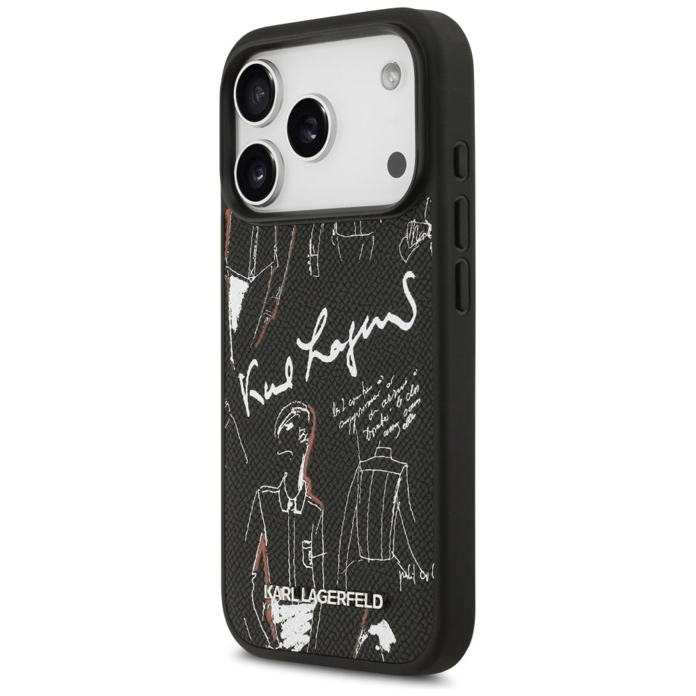 Puzdro pre Apple iPhone 17 Pro, Karl Lagerfeld, Grained Pattern Logo, Čierne