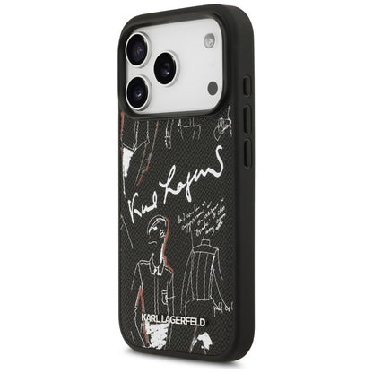 Puzdro pre Apple iPhone 17 Pro, Karl Lagerfeld, Grained Pattern Logo, Čierne