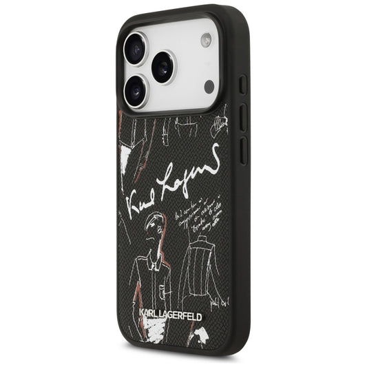 Puzdro pre Apple iPhone 17 Pro, Karl Lagerfeld, Grained Pattern Logo, Čierne
